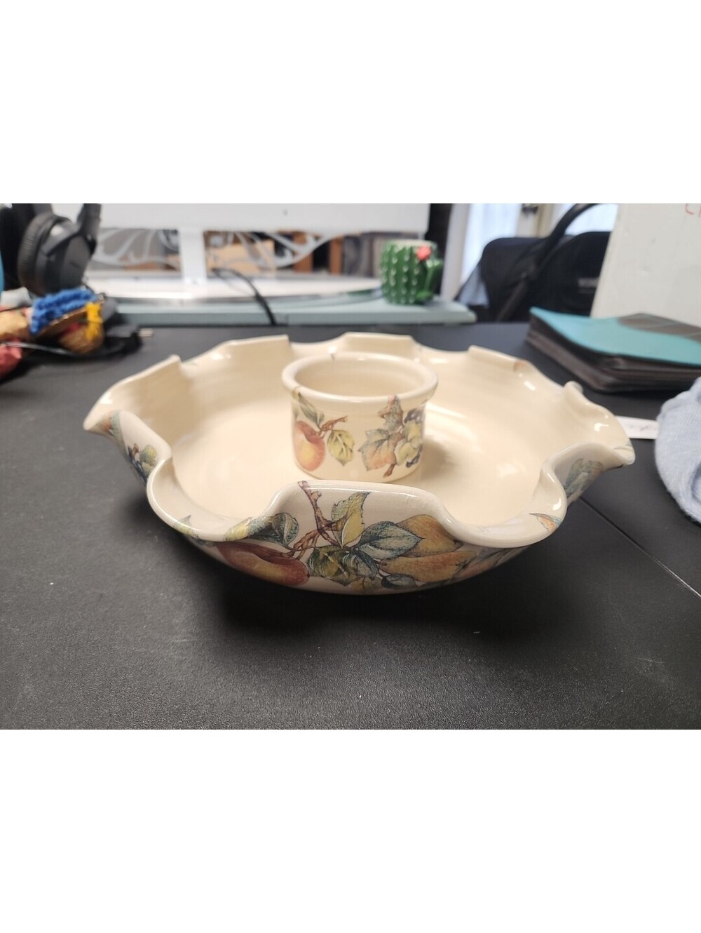 Yesteryears Pottery Marshall Texas Chip And Dip Tray USA Hand Turned!.